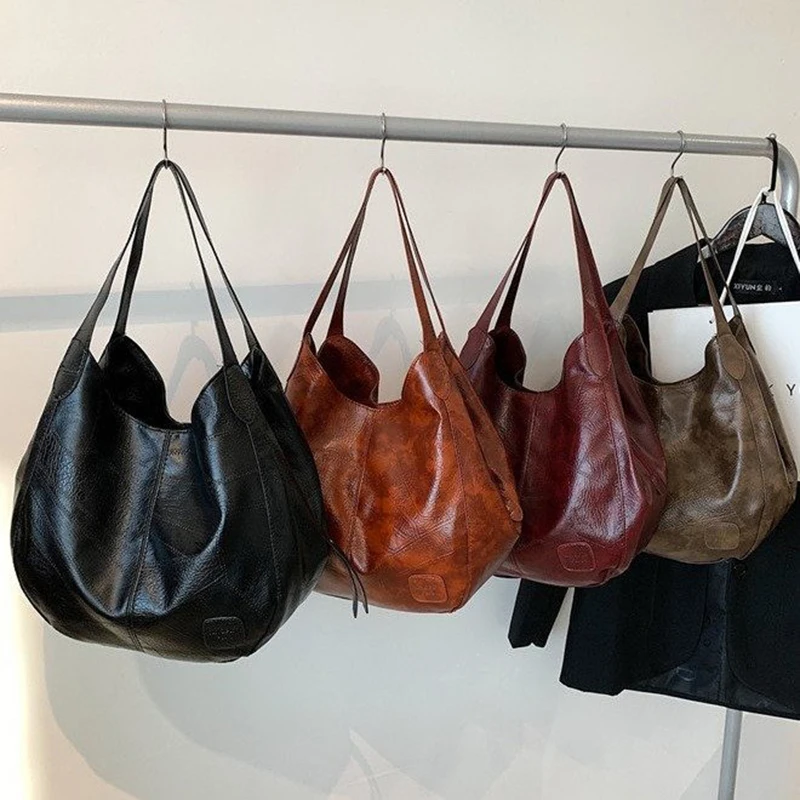 Vintage Women\'s Bag PU Leather Large Capacity Marble Grain Shoulder Bag Daily Commuter Handbag Shopping Totes