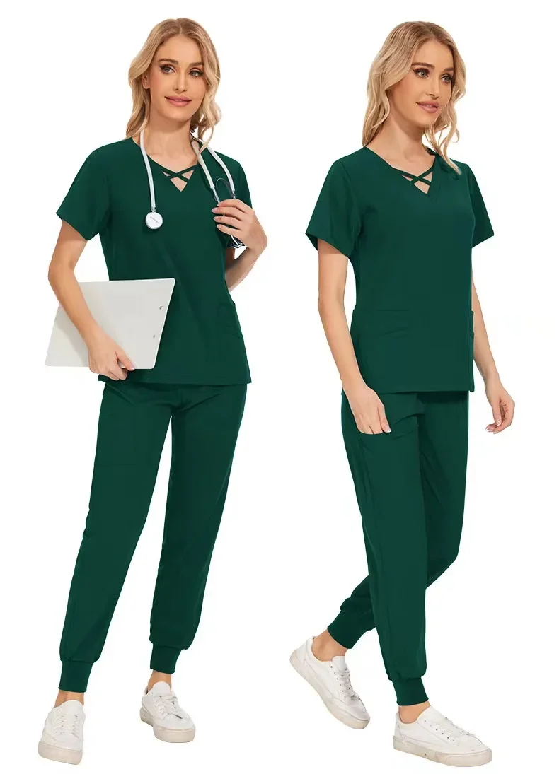 Stretch Women Slim Fit Scrubs Set uniformi mediche medici top Joggers camici chirurgici accessori per infermiere Salon Spa Workwear Set