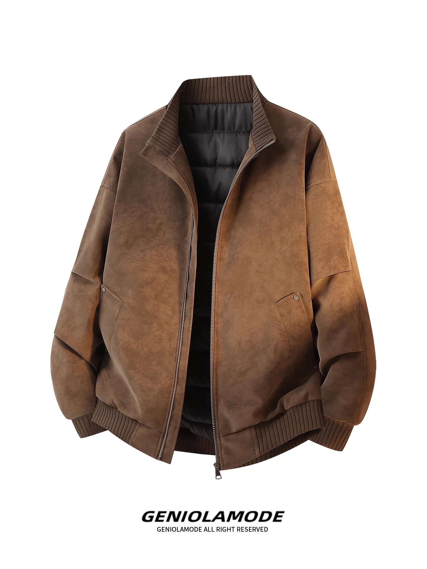 

Genio Lamode, американское ретро воротник-стойка, джатое хлопковое пальто из искусственной кожи, мужское уличное повседневное универсальное осенне-зимнее пальто Oute...