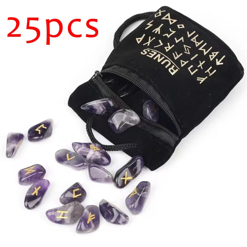 25PCS/Set fortune-telling runes Divination Rune Stones Spiritual Stones Natural Crystal Runestones Stones For Meditation