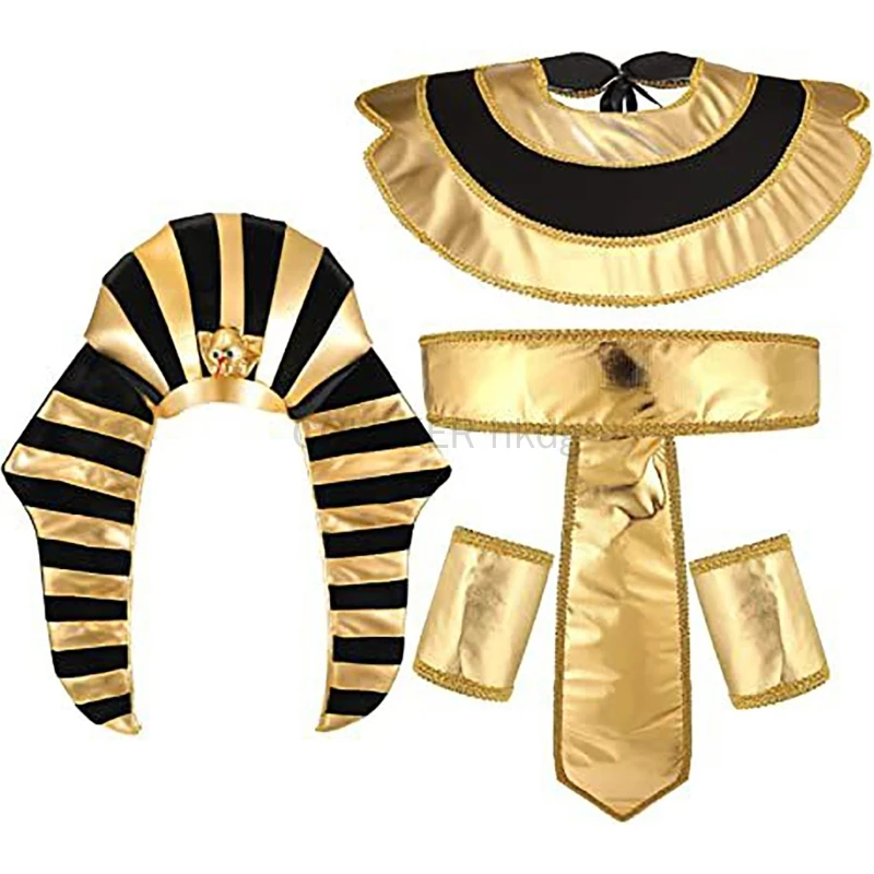 Halloween Egyptian Costume Accessory Set King Pharaoh Belt Collar Wristbands King Costume for Men Role Play Cosplay