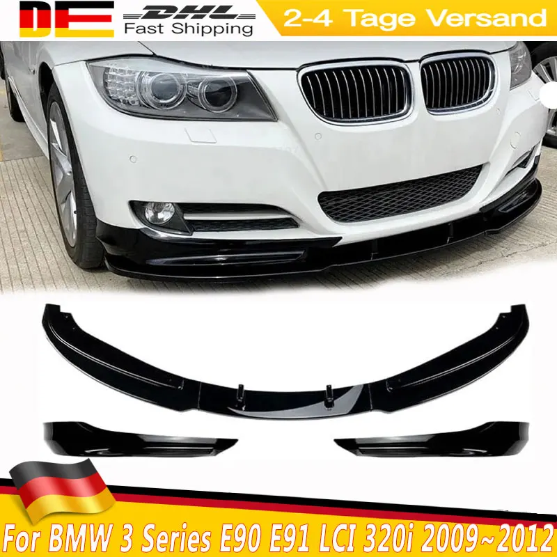 Glänzend schwarzer Frontstoßstangen-Splitterlippen-Seitenspoiler im Maxton-Stil für BMW 3er E90 E91 LCI 320i 330i 2009~2012 Frontstoßstangenlippen-Diffusor-Spoiler-Bodykit-Tuning
