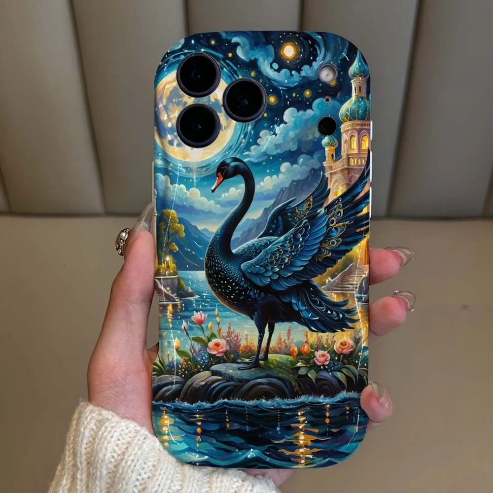 

Swan Art Cute Illustration Phone Case For iPhone 17 16 15 14 13 12 11 XR Air Mini Pro Plus Max Wave Oil White Soft Shockproof