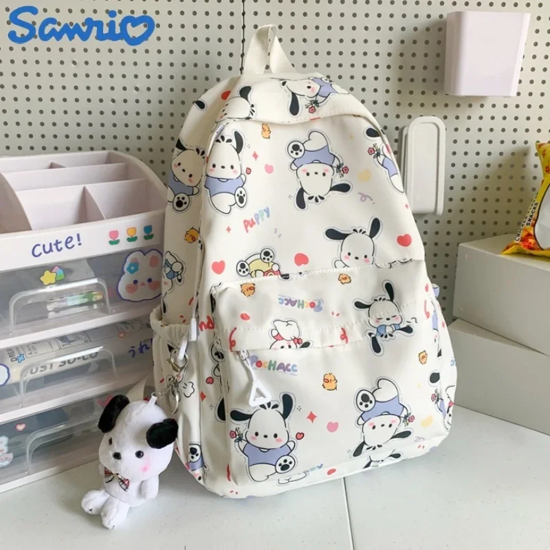 

2024 New Sanrio Pochacco Printed Backpack Cartoon Zipper Shoulders Bag Large Capacity Student Schoolbag Waterproof Cute Y2k Gift