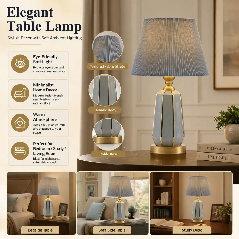 American Style Minimalist Luxury Ceramic Desk Lamp Modern Touch Warm Light for Living Room Bedroom Bedside Home Decor Lamp