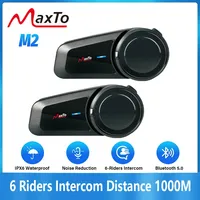 2PCS Maxto M2 Motorcycle Helmet Bluetooth Headset Intercom 6 Riders 1000M Intercom Support FM MP3 Waterproof IP67