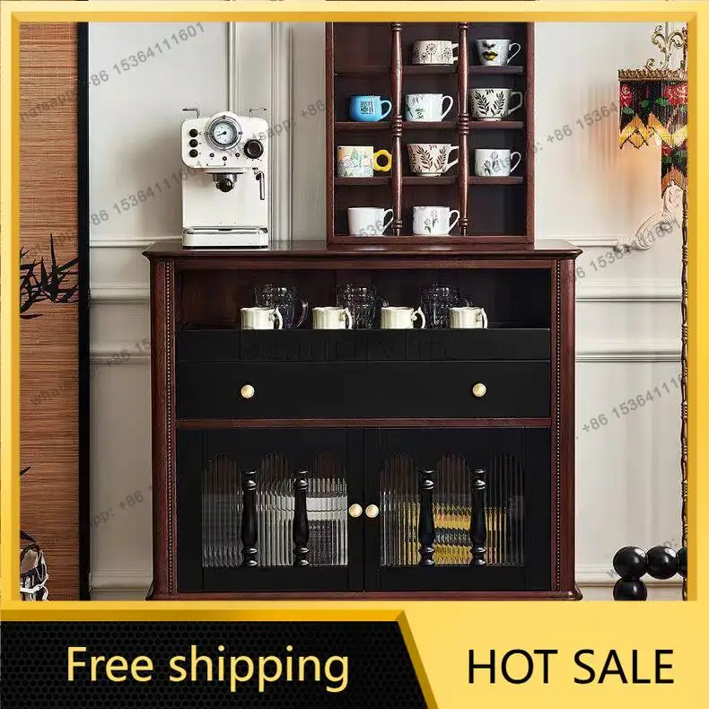 FG French retro solid wood dining side cabinet, antique simple living room storage cabinet