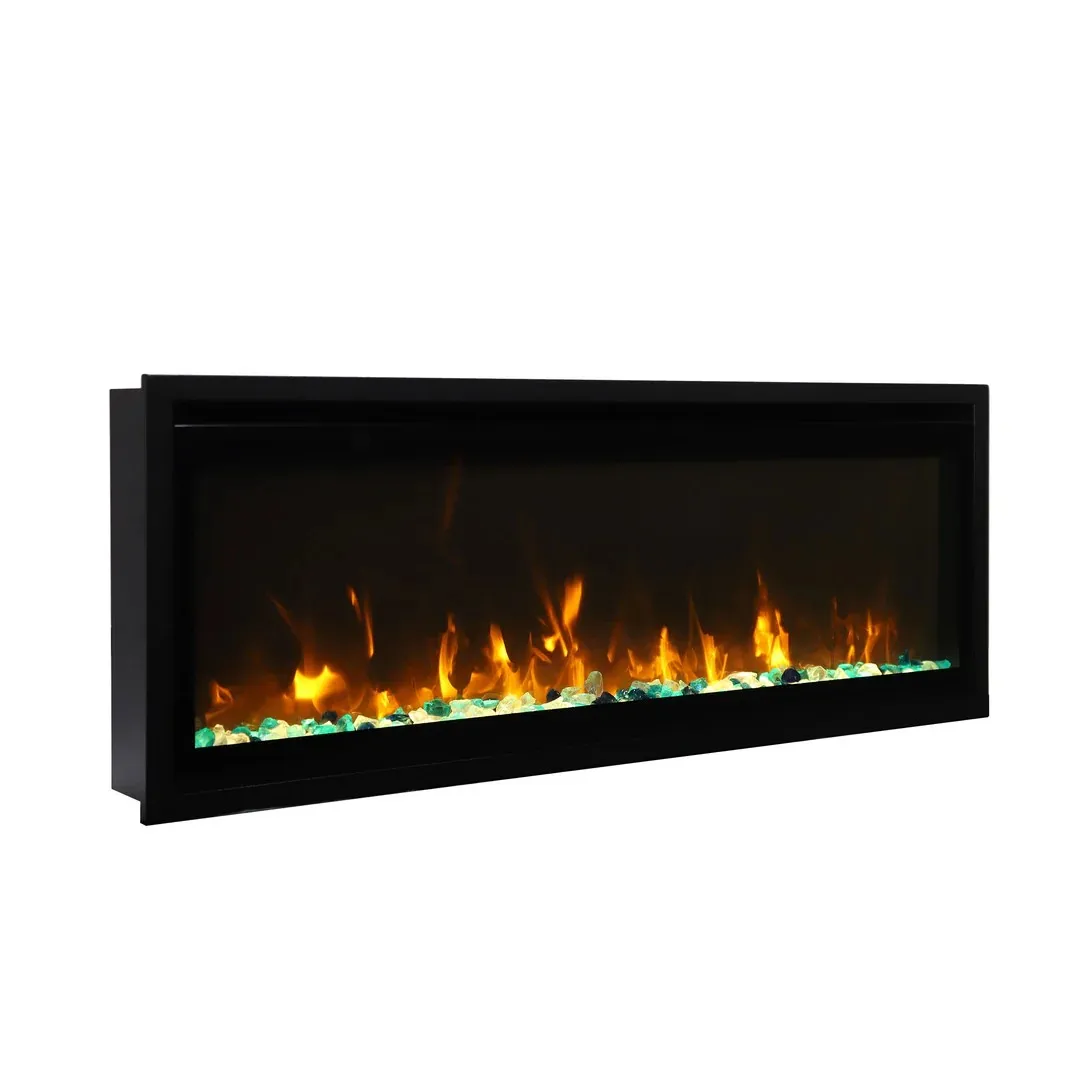 Modern Steel Wall Mounted Electric Fireplace Household Recessed Design Remote Control English Operating Language for Indoor Use