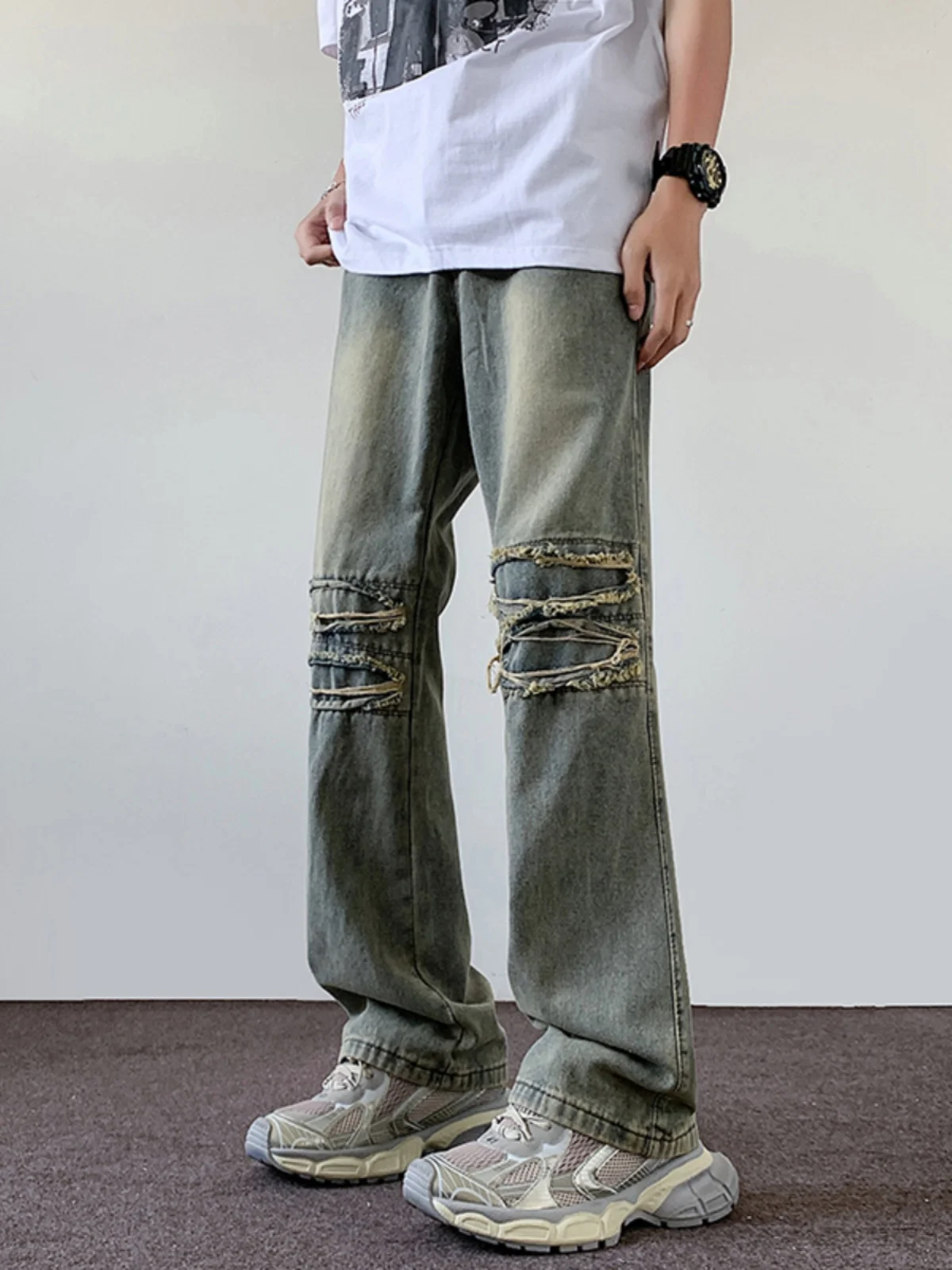 

Spring Autumn Men Jeans Elastic Drawstring Waist Pockets Denim Trousers Solid Color Casual Cargo Harem Pants Men's Clothing B119