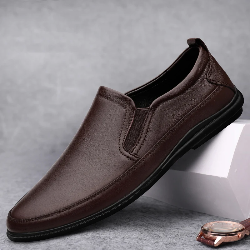 

Genuine Leather Men Shoes Luxury Brand Formal Casual Mens Loafers Moccasins Soft Breathable Slip on Boat Shoes Plus Size 37-45