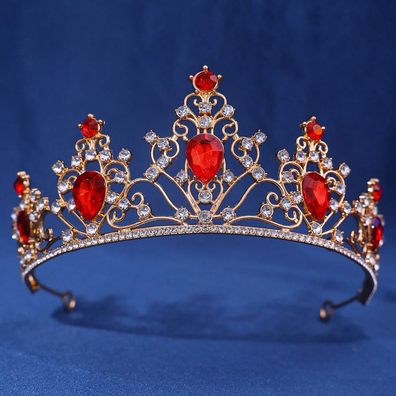 Baroque Red Crystal Crowns Wedding Hair Accessories Party Headpieces Women Bride Tiaras Pageant Hair Jewelry