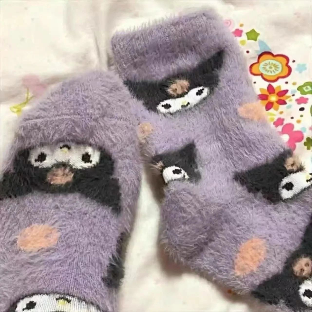 Kawaii Kuromi Melody Cinnamoroll Plush Socks Melody Cinnamoroll Plush Socks Stuff Things Y2K Coral Velvet Sock Girls Female Gift