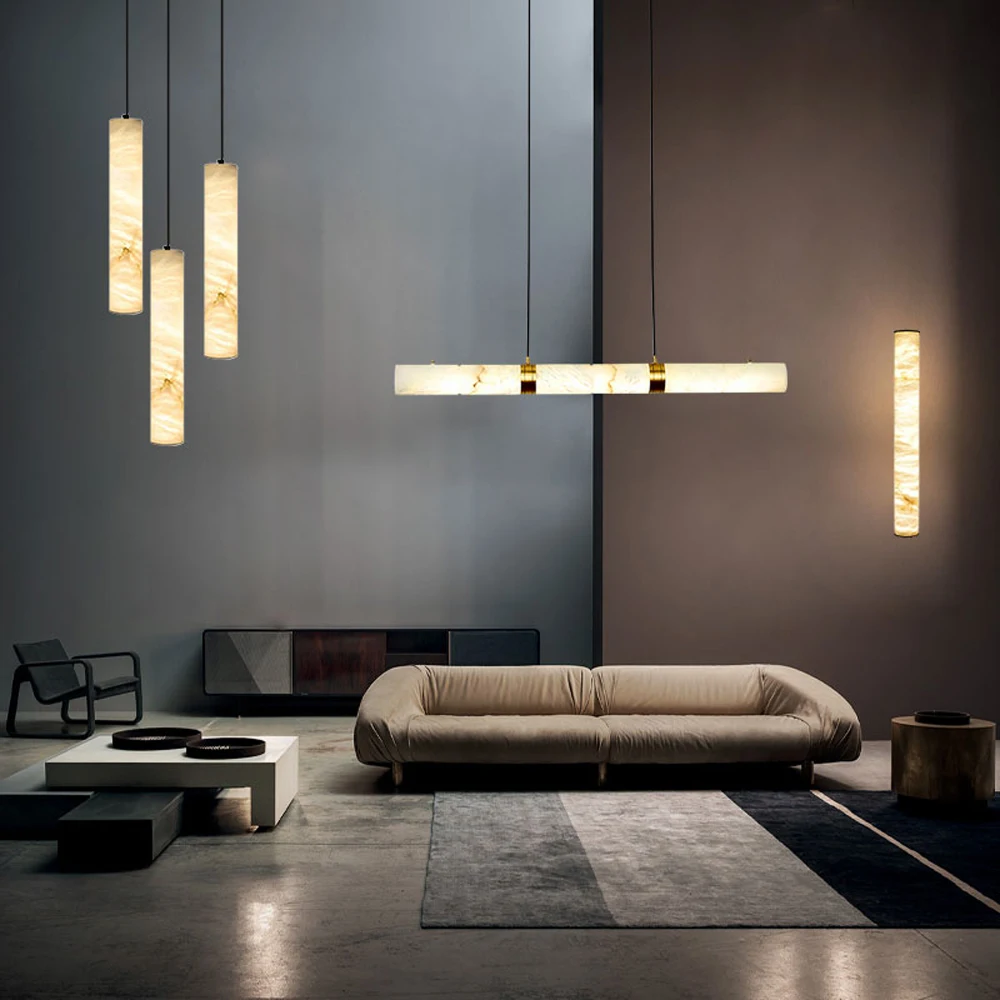 Dimmable LED Marble Linear Hanging Lamps Chandelier