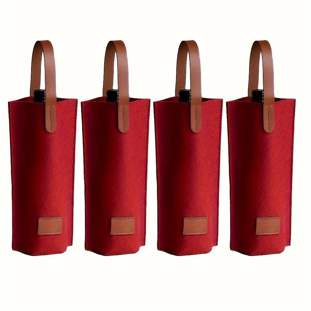 5 Pcs Felt Wine Tote Bags, Portable Wine Gift Bags, Champagne Storage Bags, Single Bottle Holder Bags, Christmas Party Supplies