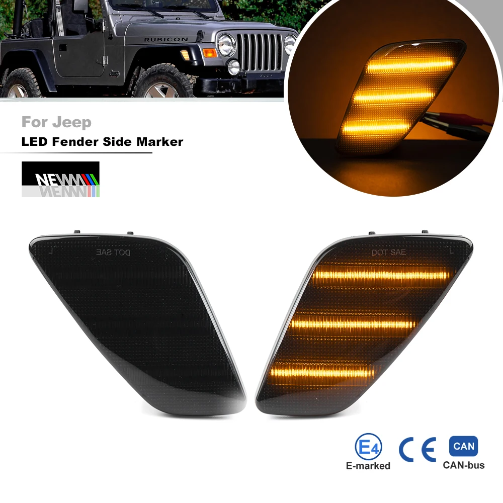 

2Pcs Smoked Canbus LED Side Marker Lights for Jeep Wrangler TJ 1997-2006 Unlimited No Flicker Turn Signals Car Fender Blinkers