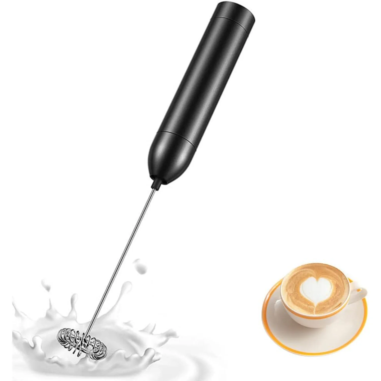 عصا رغوة الحليب اليدوية الصغيرة 19000 دورة في الدقيقة، رغوة الحليب التي تعمل بالبطارية لكريمة القهوة واللاتيه والكابتشينو (أسود)