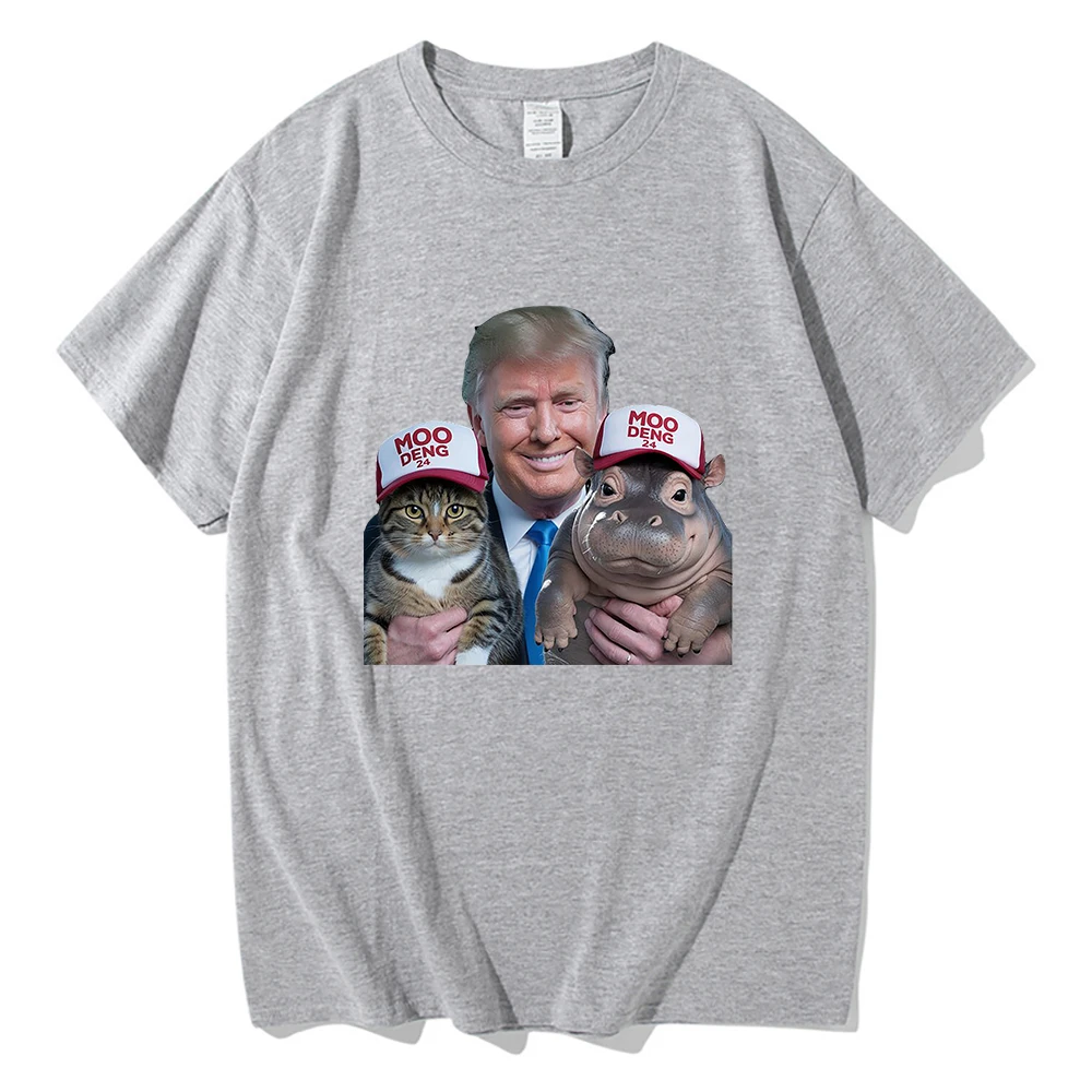 Trump 24 with Moo Deng The Hippo Tshirts Funny Men/women Clothing Unisex Cotton Short Sleeve Tops Graphic TShirt Vintage Clothes