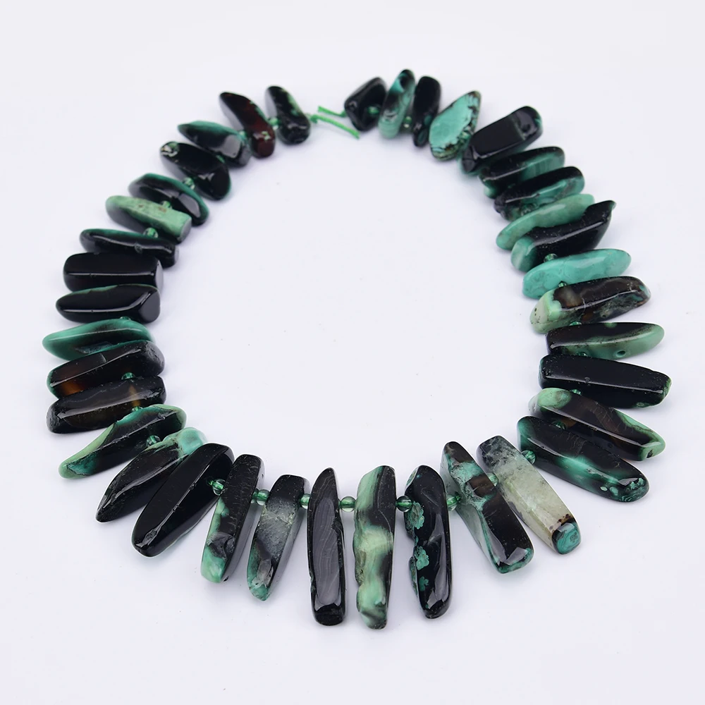 APDGG Big Natural Mix Black Green Color Agate Stone Fancy Top Drilled Loose Pendant Beads 15.5''