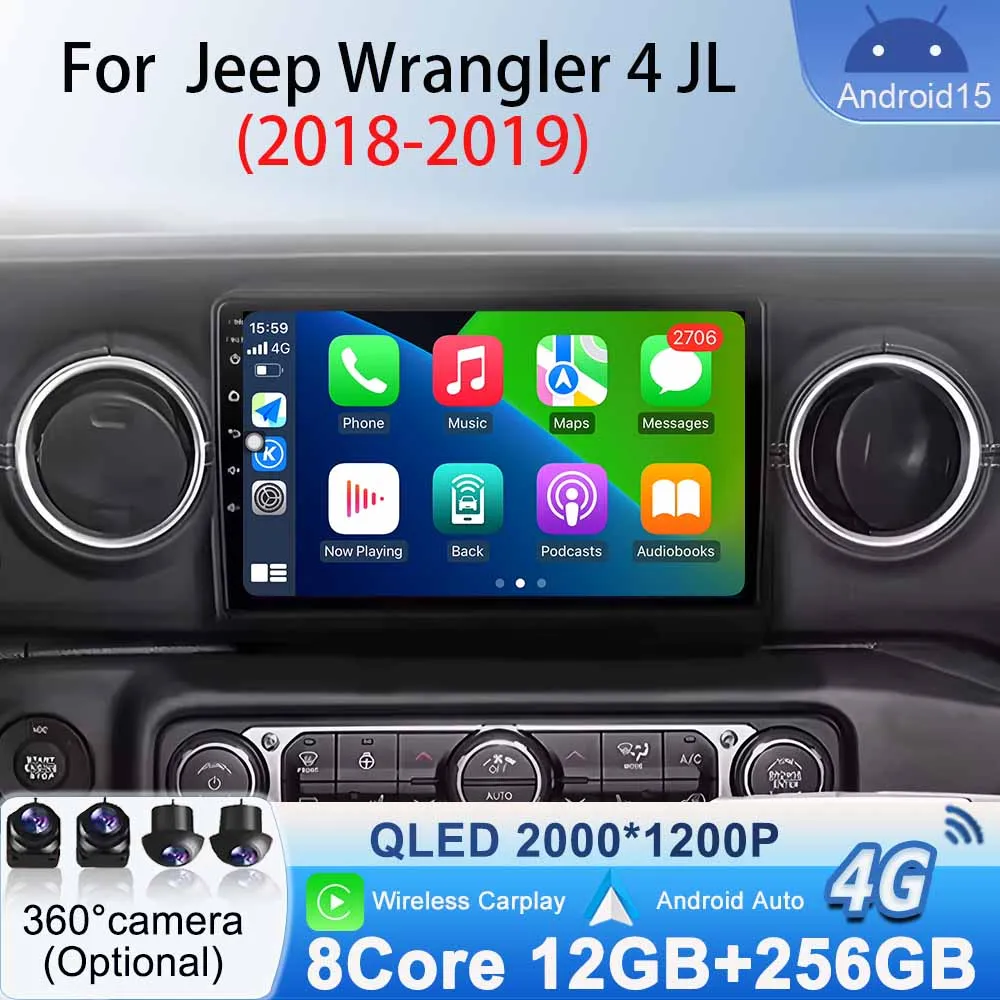 

Car Radio for Jeep Wrangler 4 JL 2018 2019 Android 15 GPS Navigation Stereo Multimedia Video Player WIFI Carplay Android Auto BT
