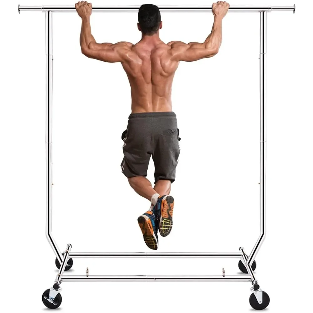 

Clothes Rack, Rolling Clothing Racks for Hanging Clothes, Portable Clothes Rack with Lockable Wheels, Commercial Heavy