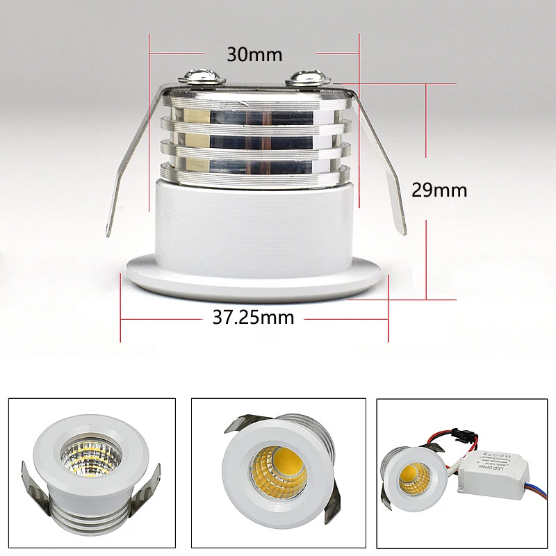 Plafonnier LED encastrable à intensité variable, petit Spot COB 3W 85-265V, pilote inclus pour vitrine de maison, armoire d'hôtel