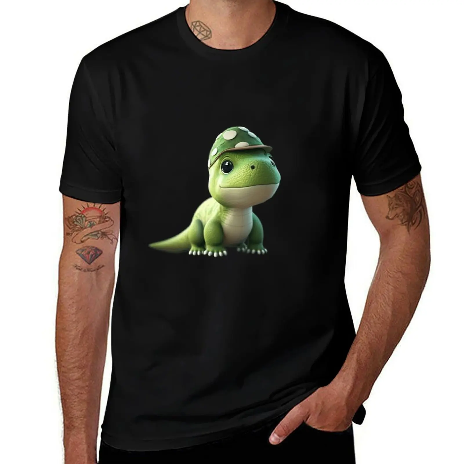 The baby green dinosaur with a green and white cap T-Shirt Big and Tall Casual T-Shirt