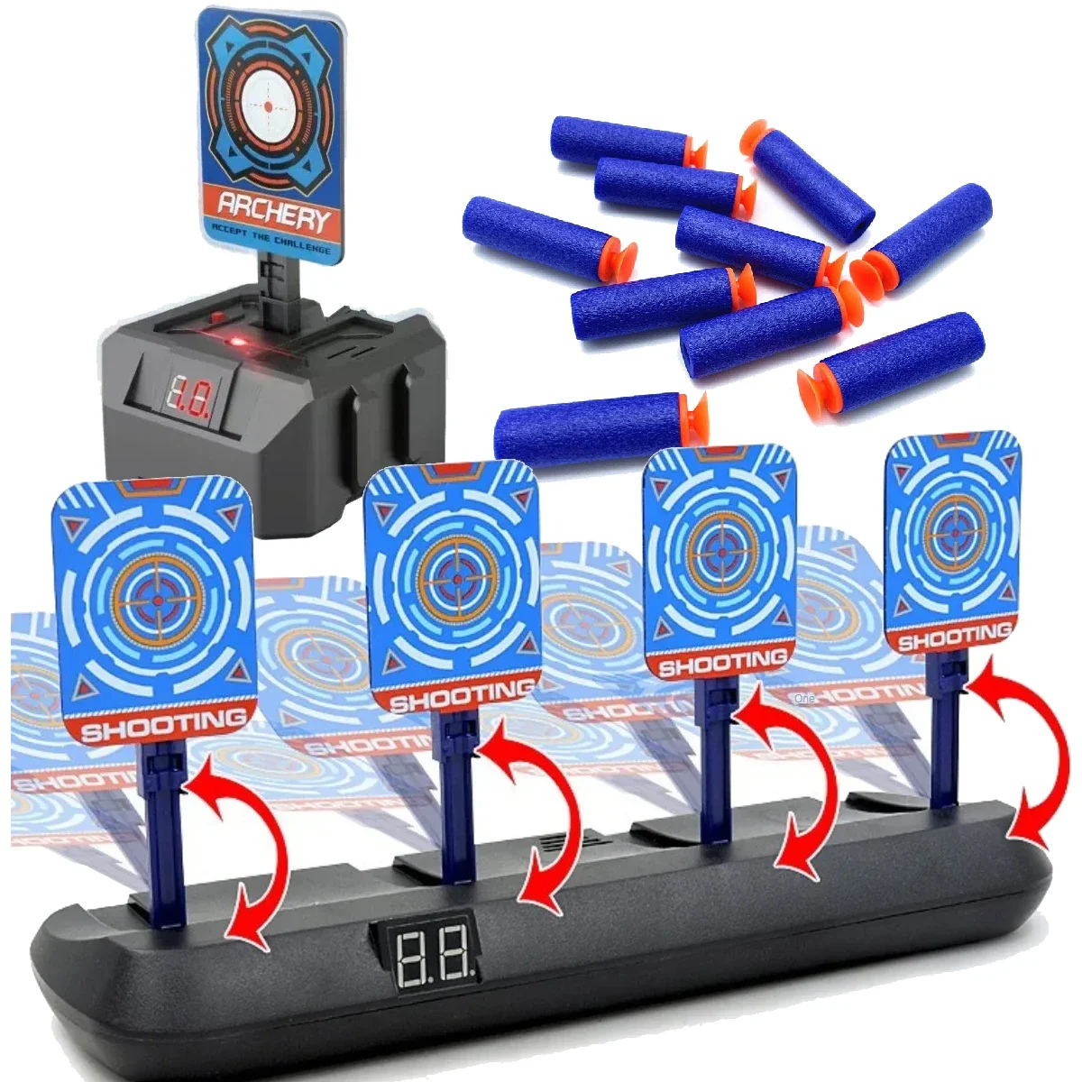 Electronic Shooting Target for Nerf Guns, 4 Targets Auto Reset Digital Scoring Target with Sound & Light Effect for Nerf Toys