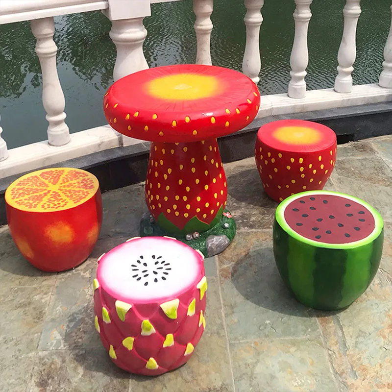 

Outdoor Cartoon Fruit Table Chair, FRP Sculpture, Mushroom Villa Garden Chairs, Decorative Stool Furniture, Customized Ornaments