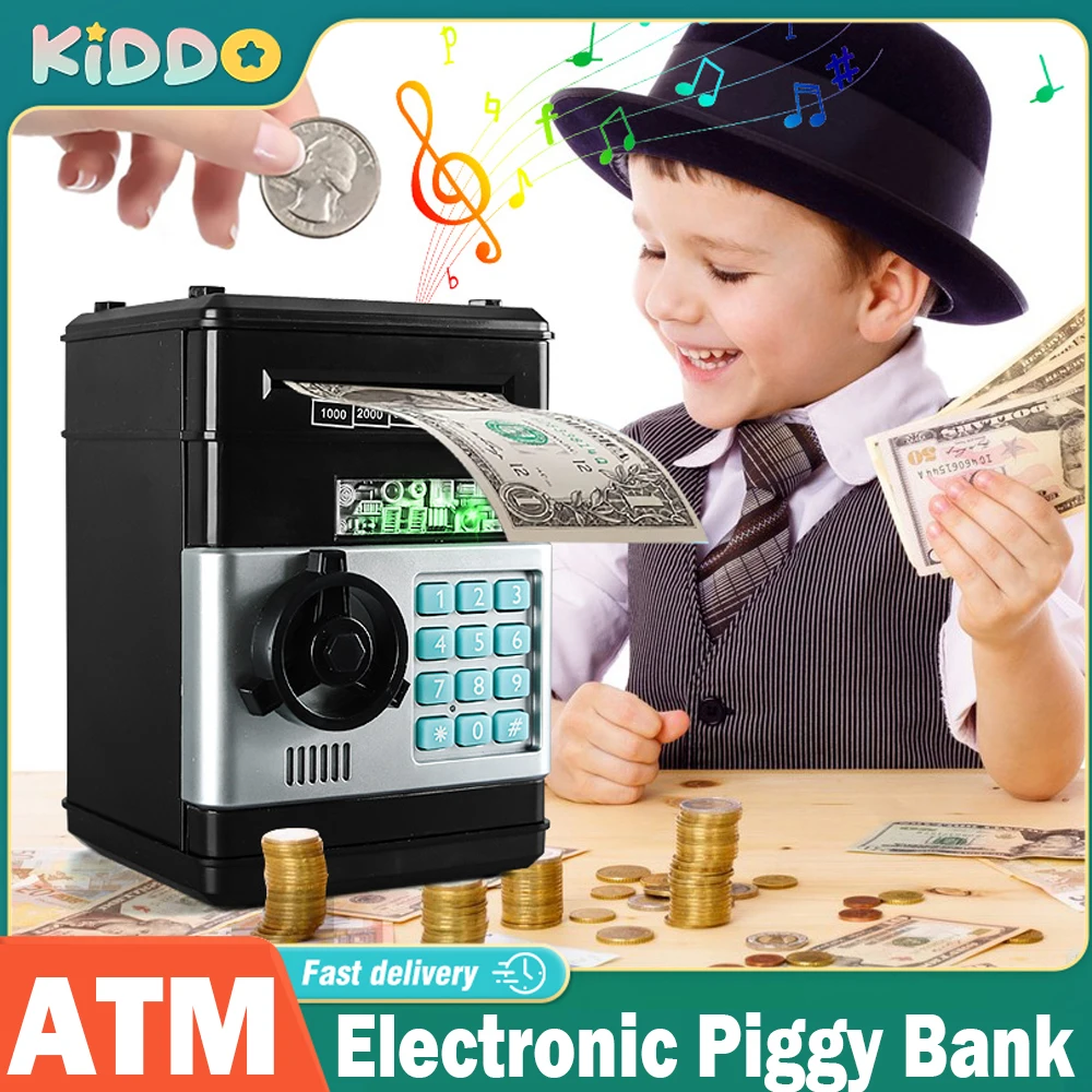 

Piggy Bank Cash Coins Saving Box Electronic Automatic Deposit Auto Scroll Paper Banknote ATM Password Money Boxes Gift For Kids