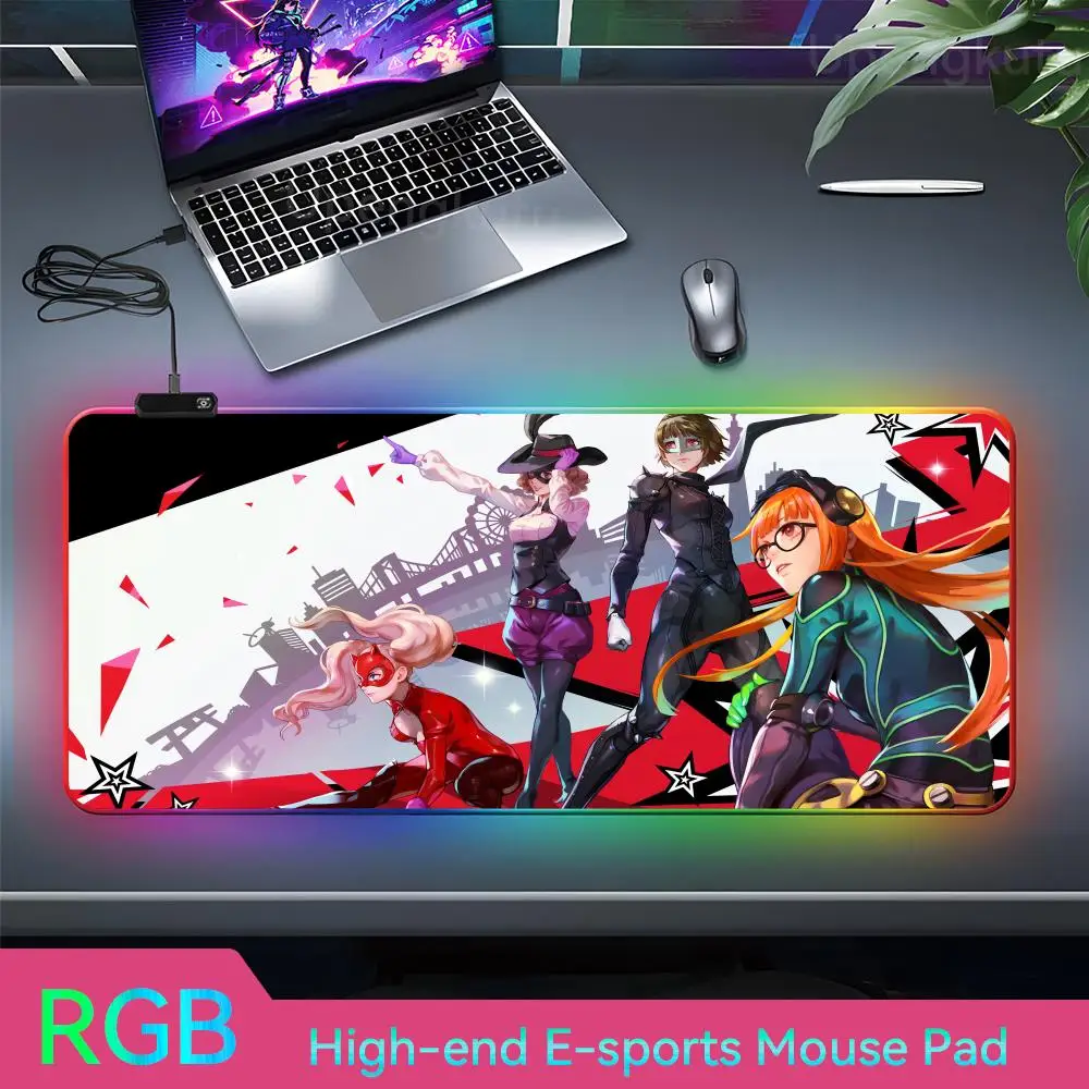 

P_persona 5 Mouse Pad RGB Diy Gaming Computer Escritorio Accesorios Rubber Mechanical Gamer Keyboard Mouse Desk Mat Anime Pad LE