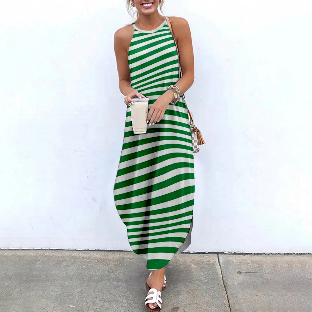 2022 SOJINM Maxi Dresses For Women Stripe Printed Sleeveless  Women Causal Summer Beach Dress Sling Long Dresses Streetwear 2XL