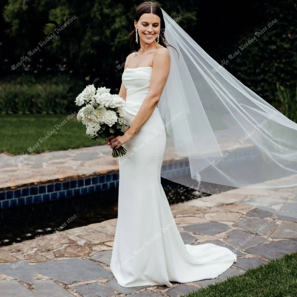 ZHUISHU Elegant Satin Mermaid Wedding Dress Boho Strpaless Floor Length Bridal Dress White Evening Wedding Prom Gowns Customized