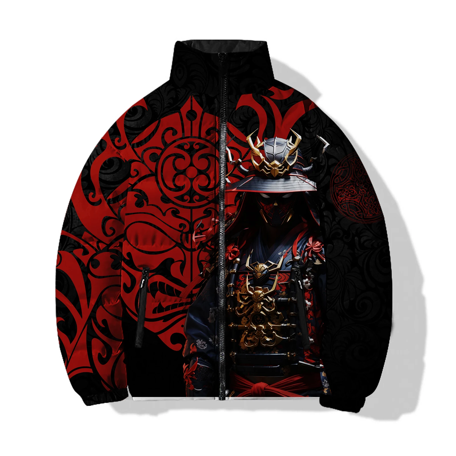 Men\'s Winter Casual Cotton Clothing Japanese Female Samurai Printed Cotton Clothing Coat Harajuku Streetwear Jackets Man Coats