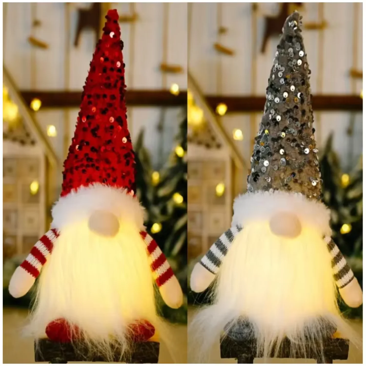 Plush Gnome LED Xmas Ornaments - Festive Holiday Decoration