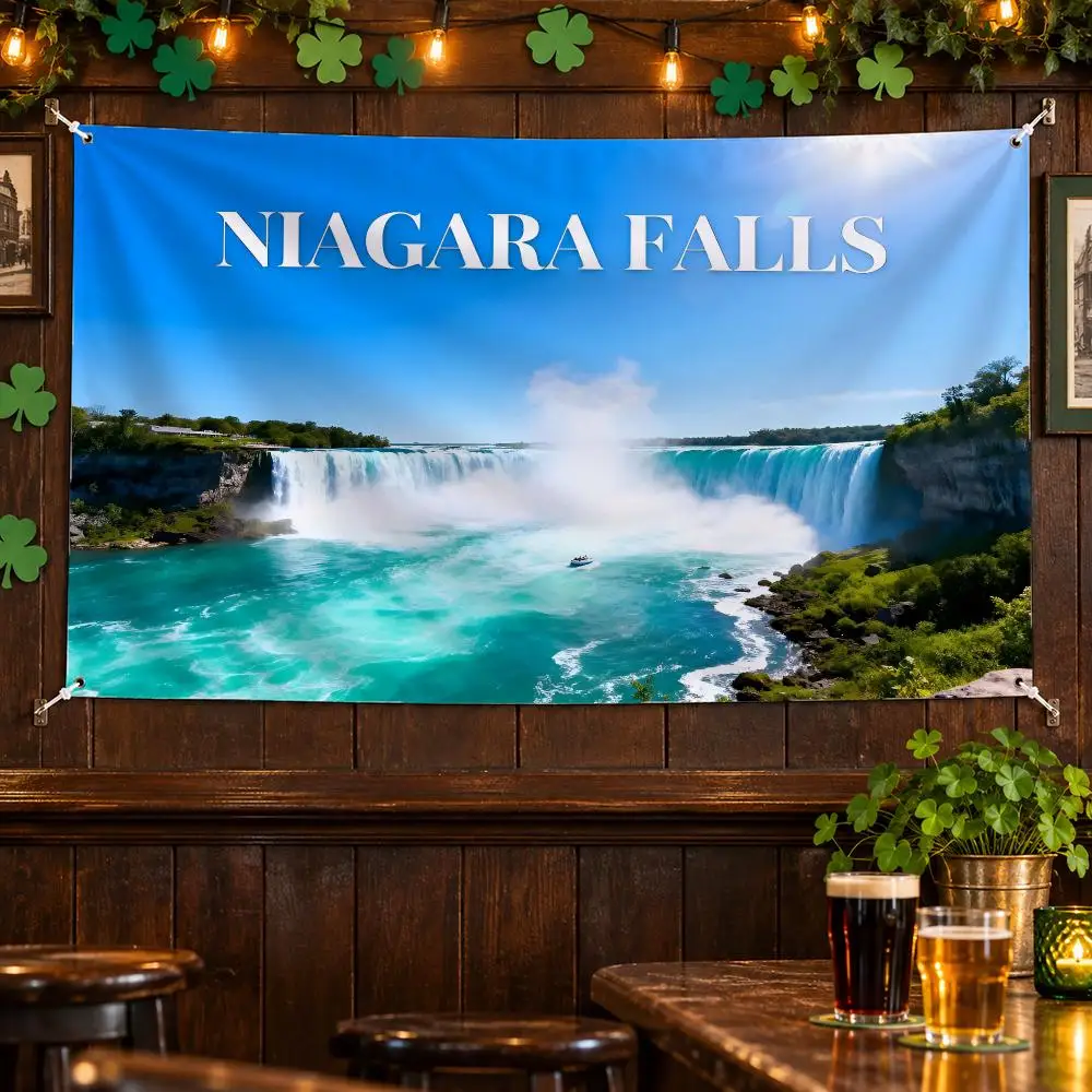 N-Niagara Falls Flags No Hem Banner Anti Fade Washable Home Wall Decor Multi Sizes