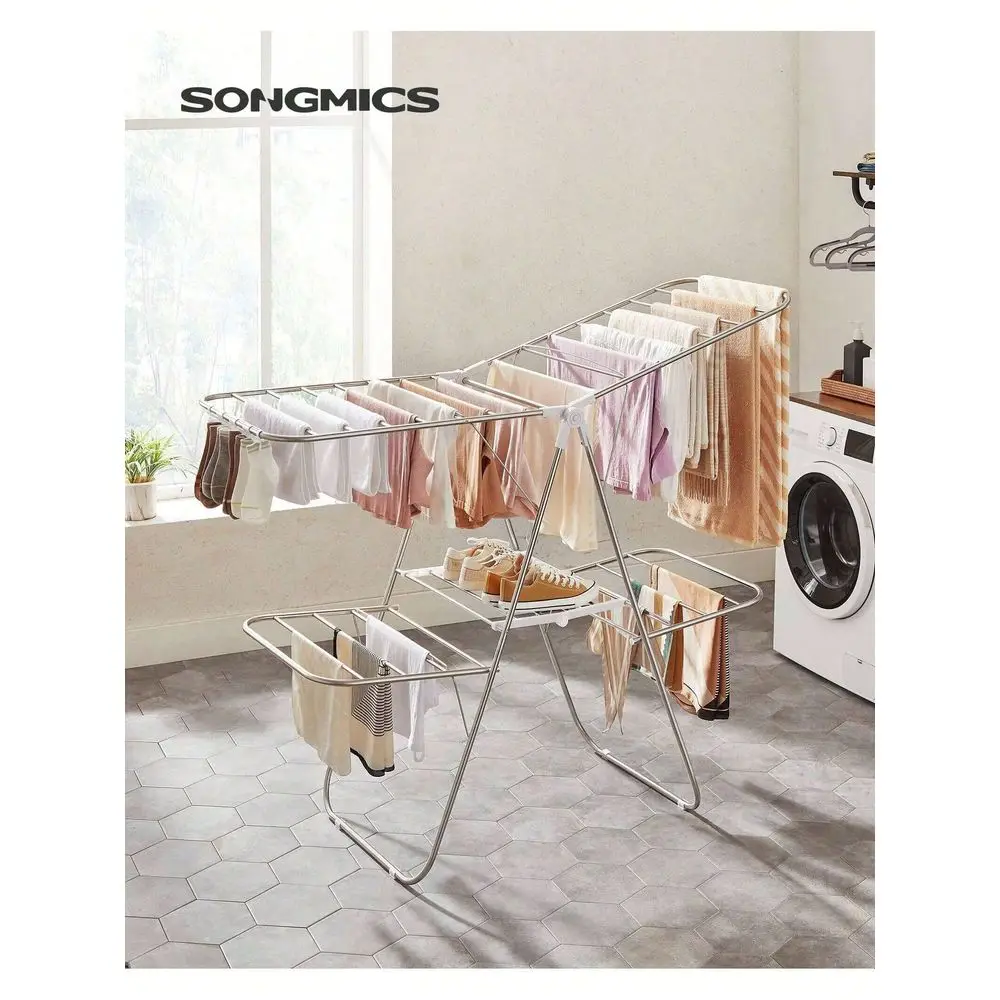 

Сушилка для белья, складная двухуровневая сушилка для одежды, отдельно стоящая большая сушилка с регулируемыми по высоте крыльями, на 33 предмета