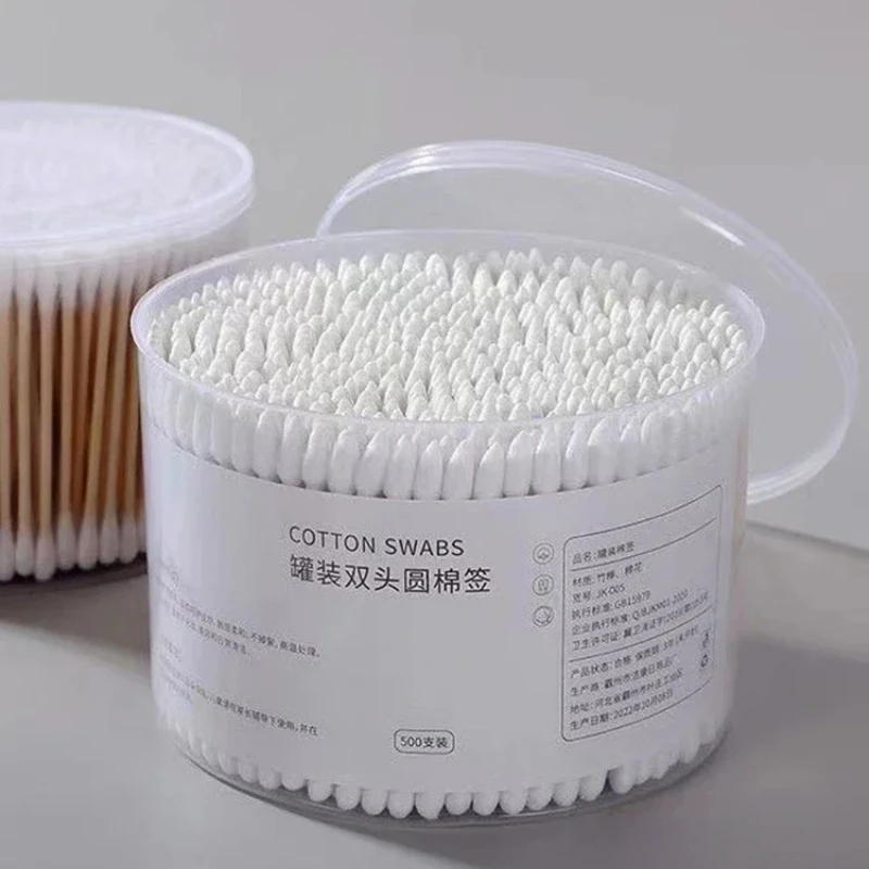 About 500PCS Disposable Cotton Swab Box with Double End Round Head for Makeup Removal Daily Cleaning Pet Care Multi-purpose