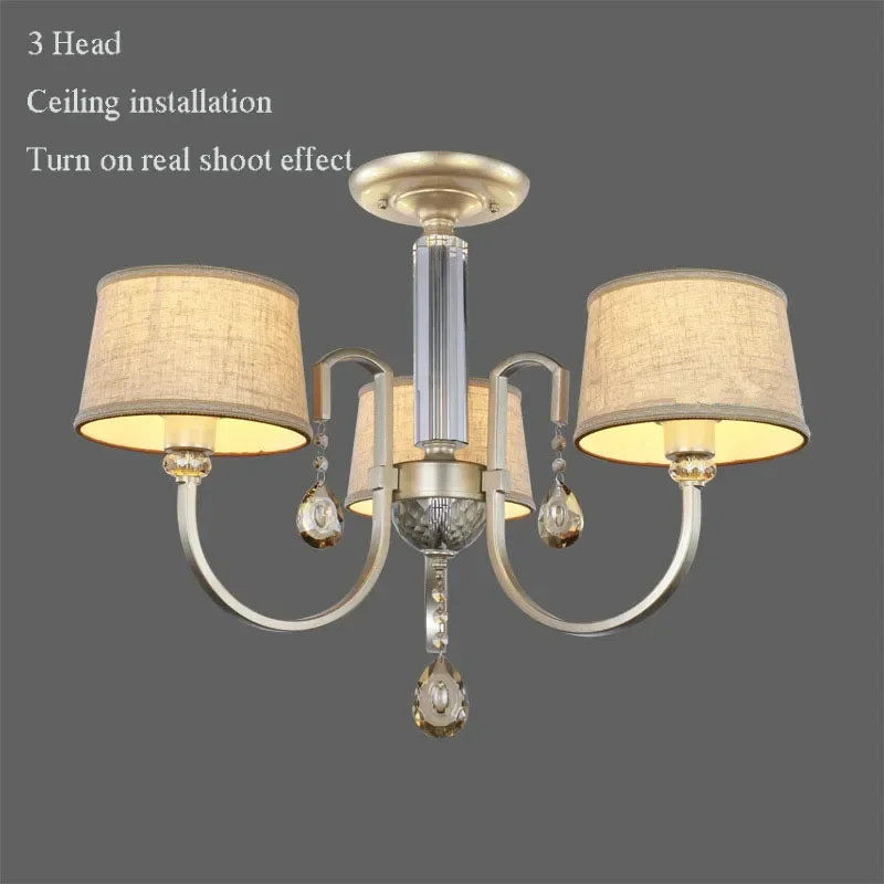 Nordic Style Linen Modern Fabric Crystal Chandelier Diameter 66cm 3 Arms E27 Lustres De Cristal Chandelier