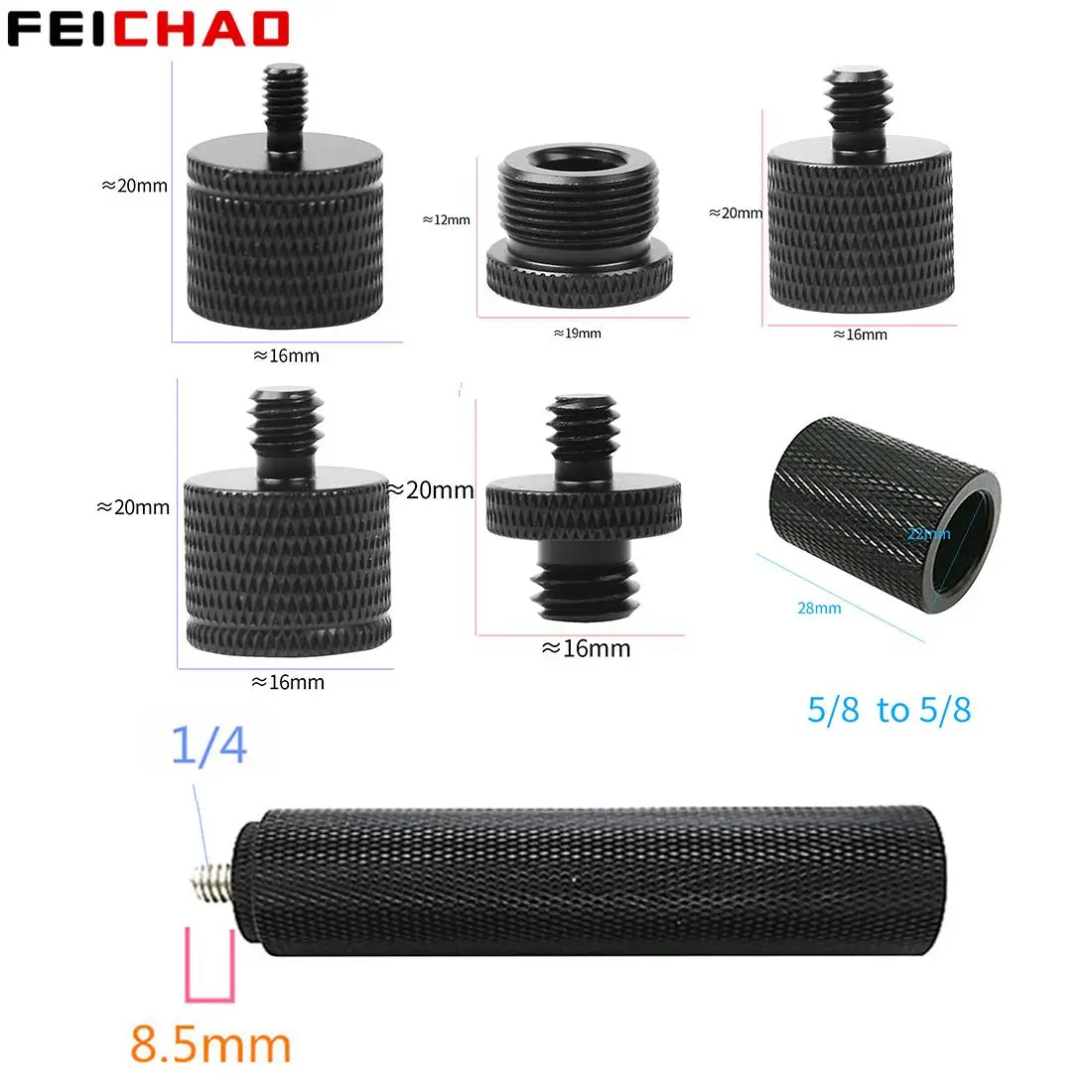 Female to Male 1/4" 3/8" 5/8 M10 M4 Thread Metal Screw Mount Adapter Tripod Plate Flash Light Mic Converter for SLR Camera Stand