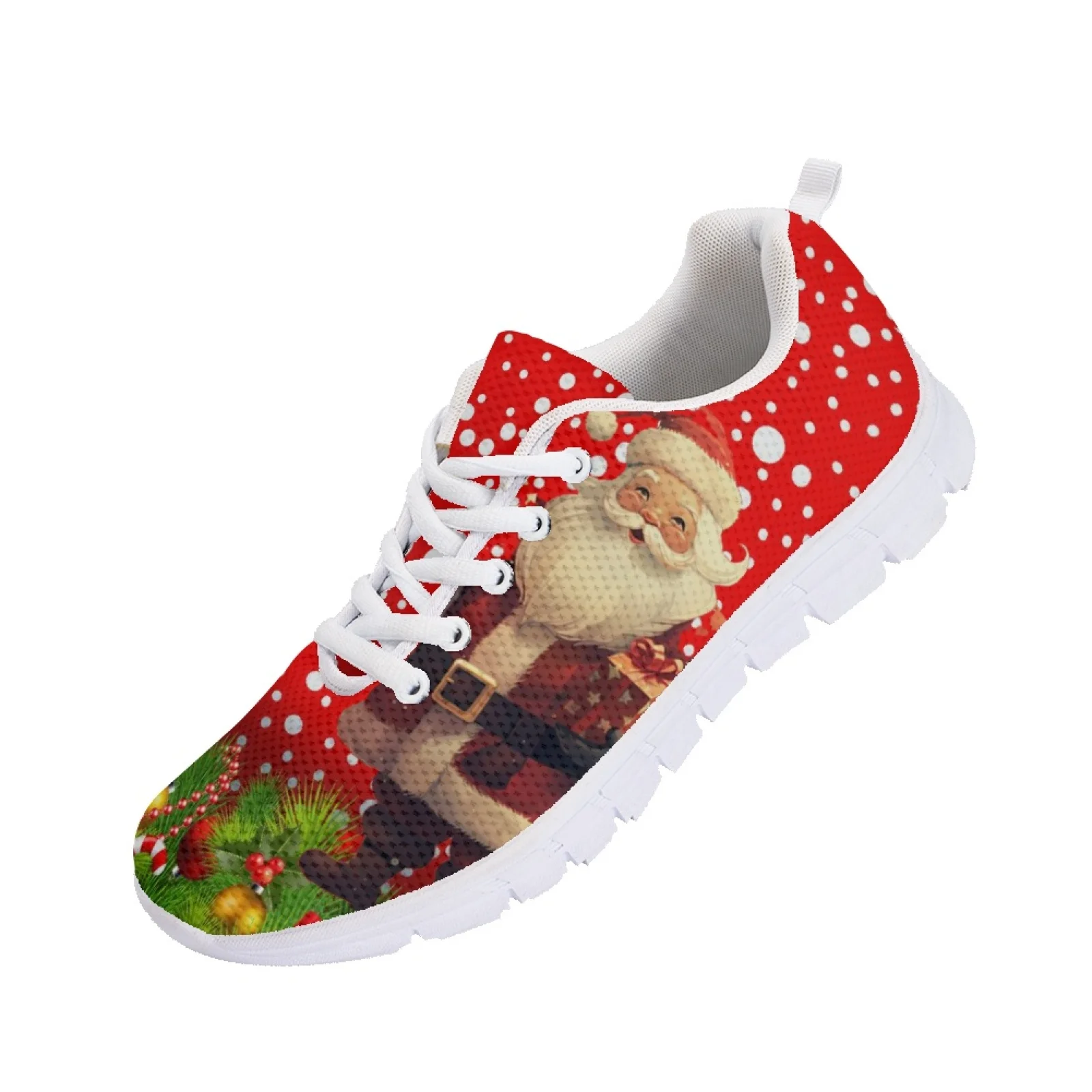 Beliedome Santa Claus bożonarodzeniowe tenisówki damskie sportowe buty do biegania casual podróży sznurowane oddychające obuwie spacerowe