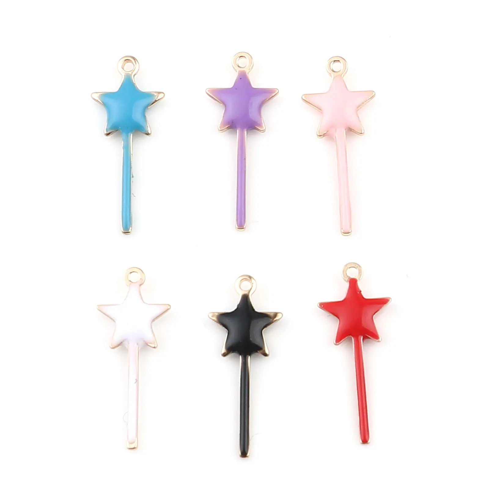 DoreenBeads 10 PCs Copper Double Sided Enamelled Sequins Star Fairy Magic Wand Charms For DIY Handmade Jewelry Making 20mm X 8mm