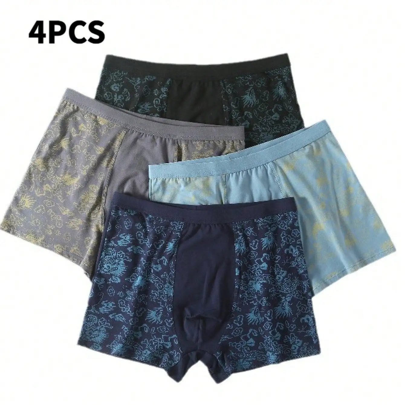 

Mens Breathable Cotton Boxer Shorts With Dragon Print, High-Waisted, 4pcs Set