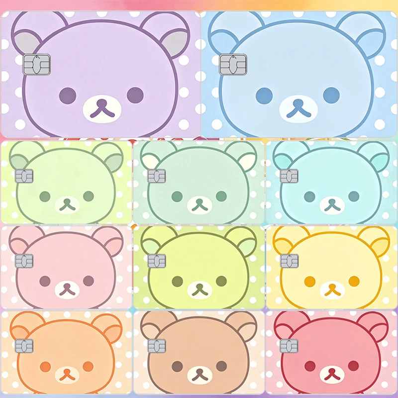 Cartoon Cute Rilakkuma Bear Polka Dot Credit Card Skin Sticker Anime Kawaii Film Cover for Visa Bank Debit Mastercard Card Decal