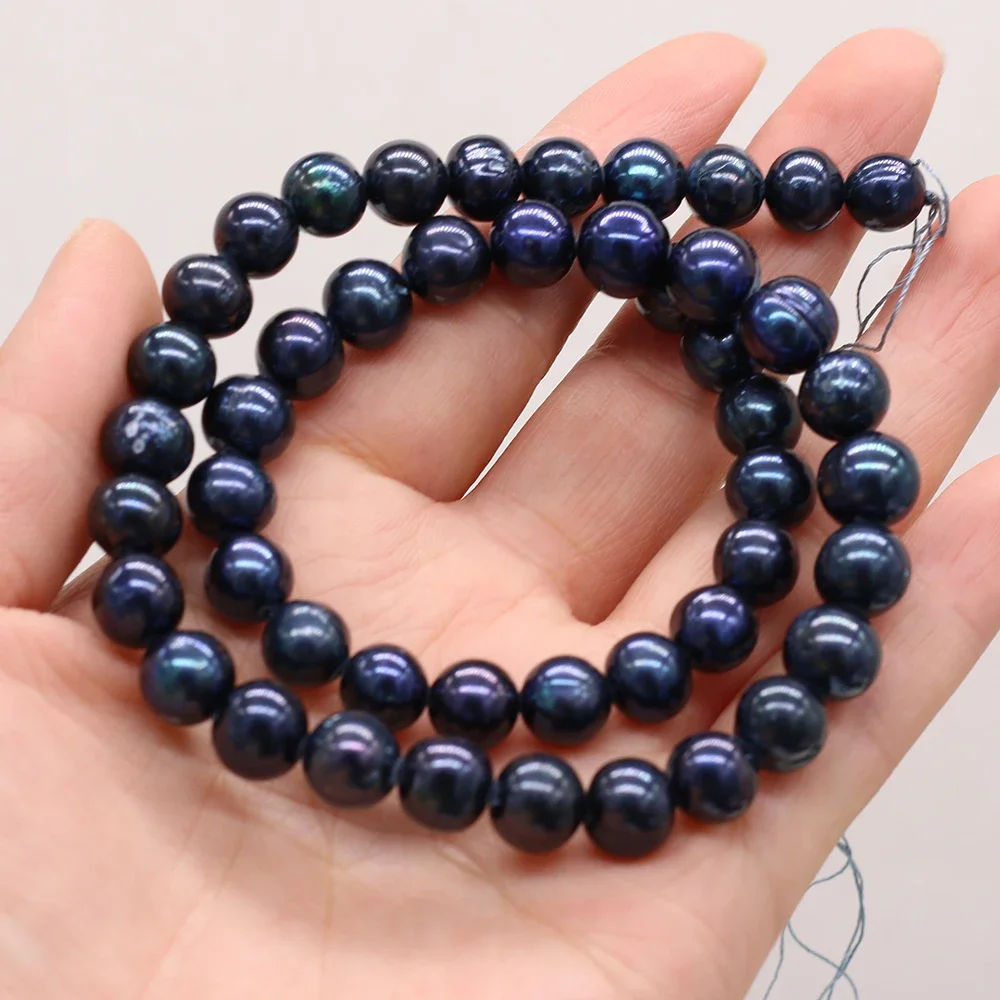 Natural Freshwater Pearls Round Black Loose Round Spacer Beads for Jewelry Making DIY Bracelet Necklace Accessories
