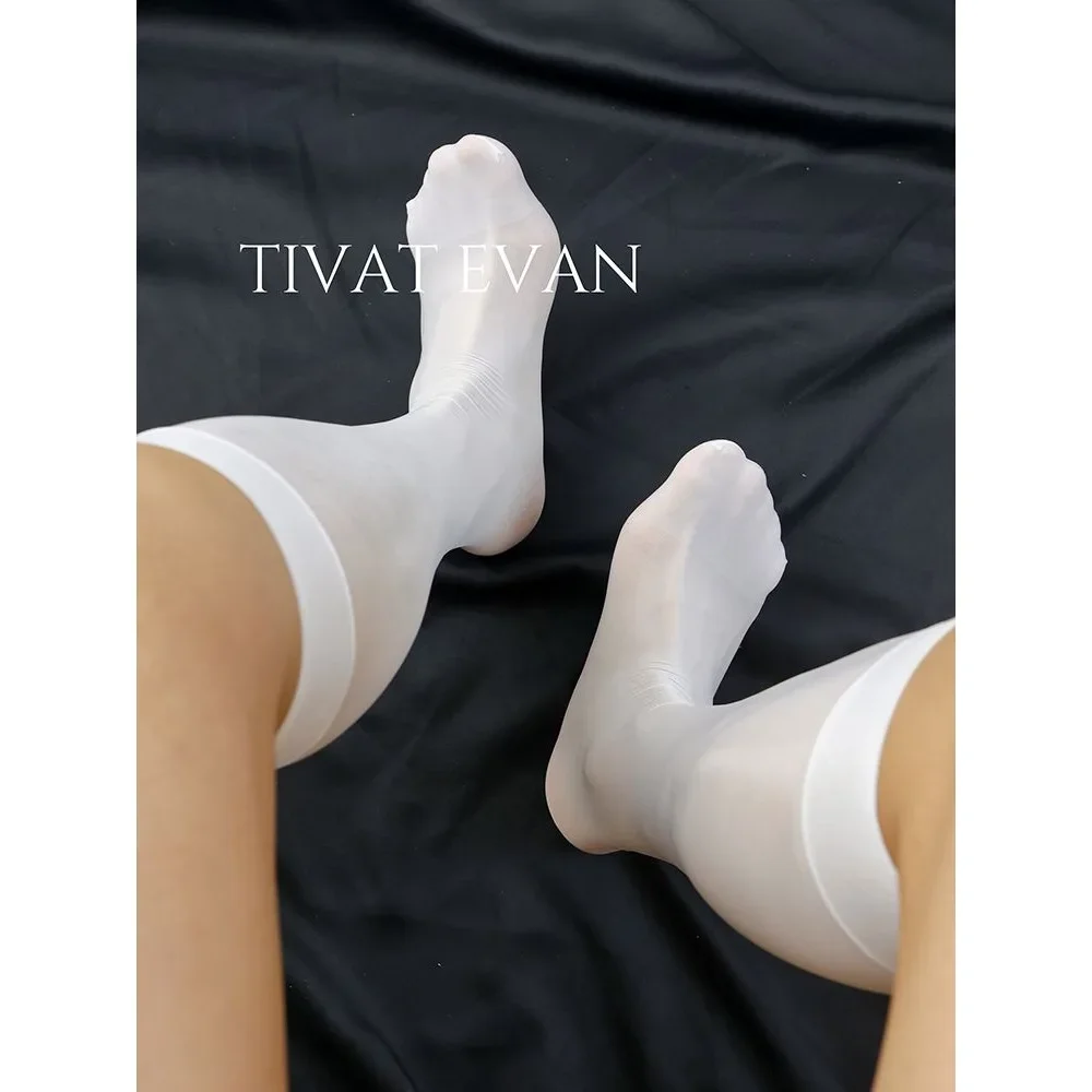 White Dress Socks for Men Nylon Solid Color Oily Glossy Formal Business Tube Socks Man Elastic Erotic Sexy Sheer Calf Stockings