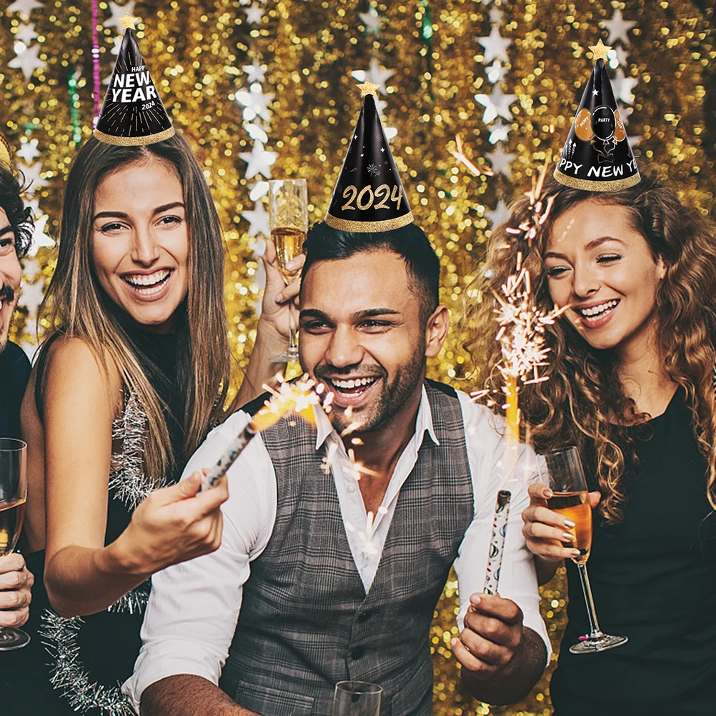 

1Set New Year Party Hats 2024 Happy New Year Hat Photo Prop Bright Cool Colors Fashionable Party Supplies Decors
