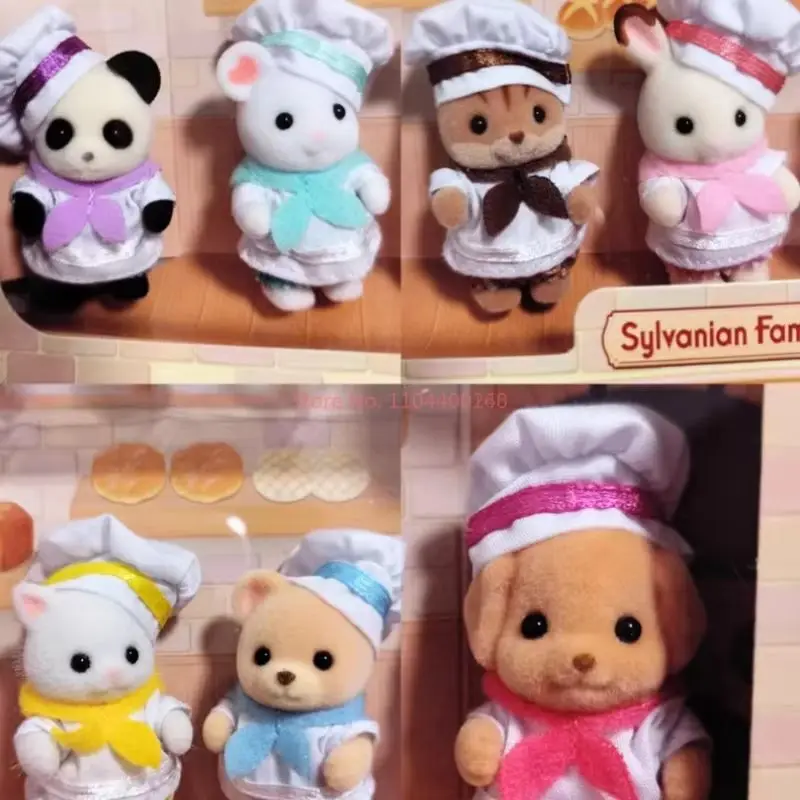 En Stock Sylvanian familles pain Chef bébé ensemble Anime Figure famille jouet chocolat lapin Chef ensemble pour enfants cadeau d'anniversaire jouet