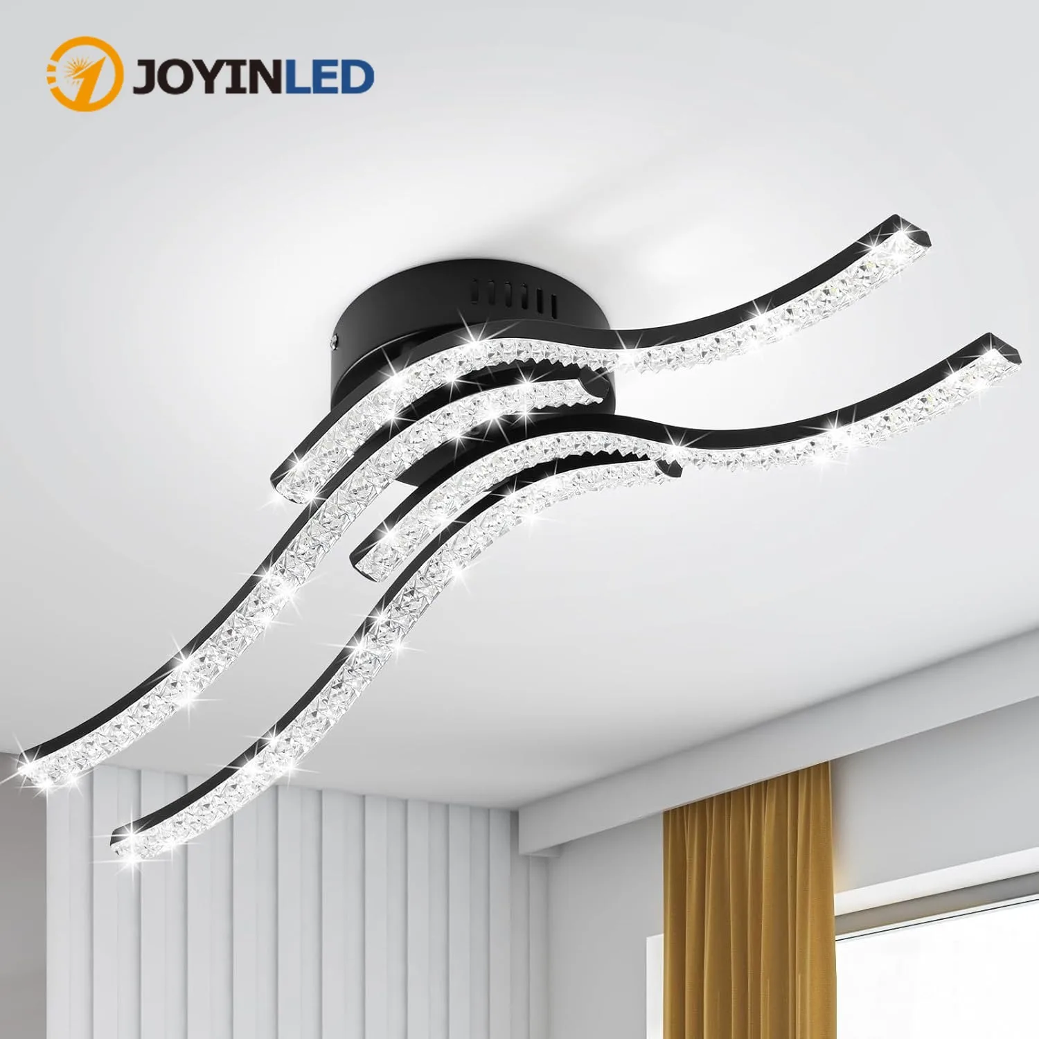 JOYINLED Wellenförmige LED-Deckenleuchte aus Acryl, 32 W, 5500 K Kaltweiß, 4 parallele Flammen aus Acryl. für Wohnzimmer, Schlafzimmer, Küche