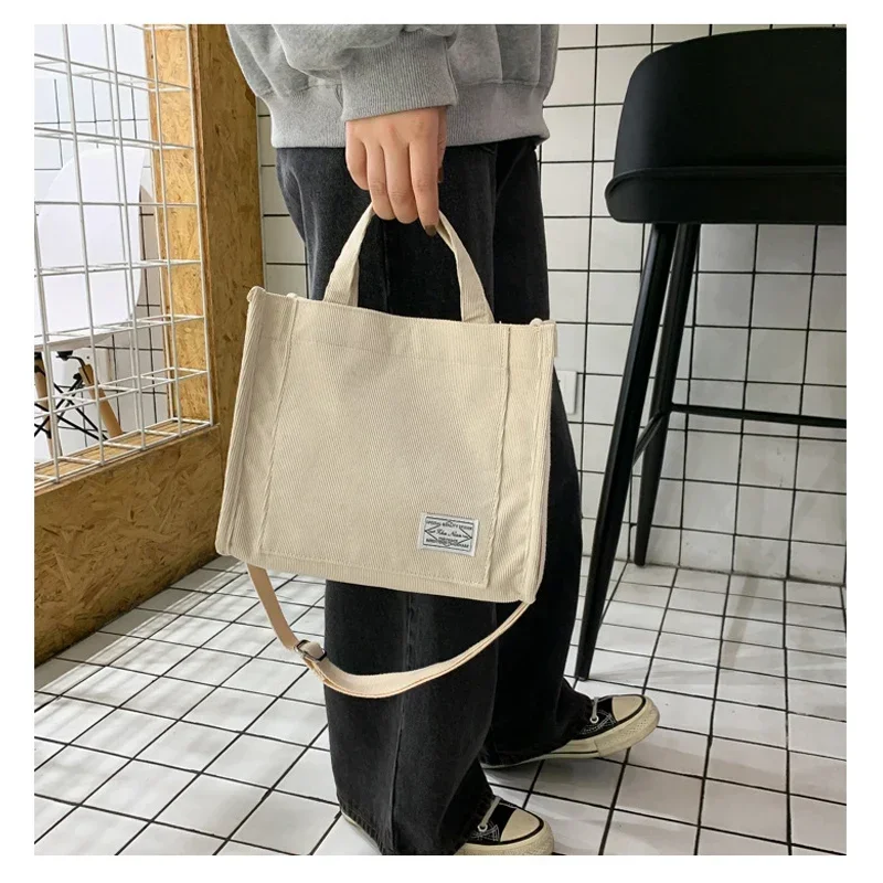 Autumn Winter Corduroy Casual Women's Tote Shoulder Bag Retro Art Canvas Crossbody Bags For Women Cotton Zipper Handbags