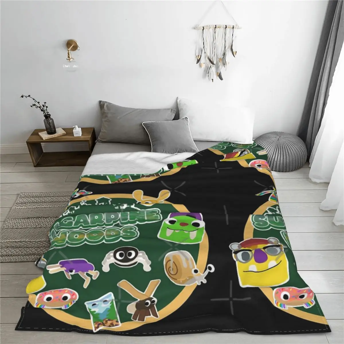 Sugarpine Woods Bugsnax Characters Kinda Bug Kinda Snack Bugsnax Snax And Grumpus Blanket Bedspread On The Bed Beach Blanket